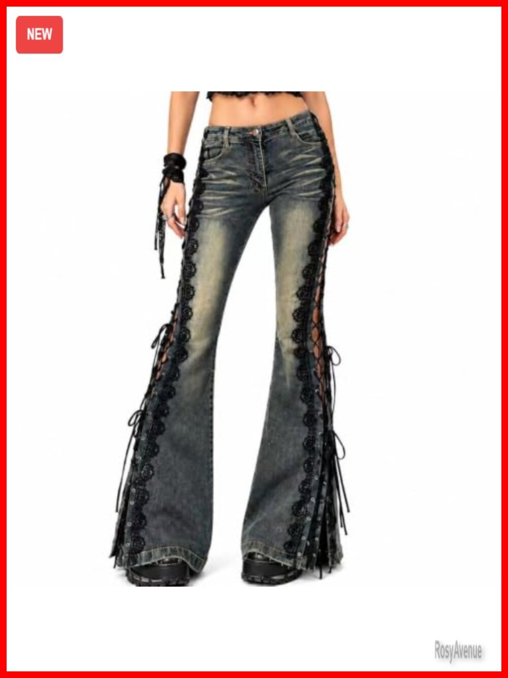 Y2K Low Rise Stretch Flare Jeans Side Lace Up Bell Bottoms Womens